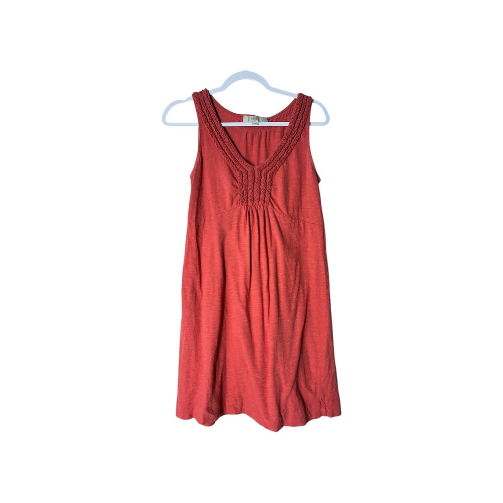 LOFT Coral Orange Crochet Neck Sleeveless V Neck Casual Dress‎ Size M